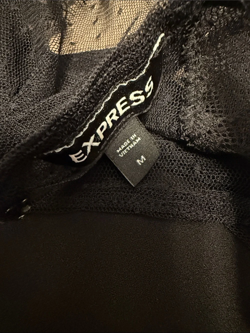 Express Black Pencil Skirt with Beige Lace Bodice